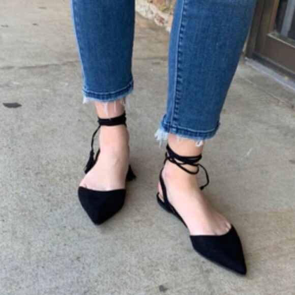 GIANNI BINI SUEDE  LACE UP BALLET POINTED TOE FLATS WITH TASSELS - Picture 1 of 13
